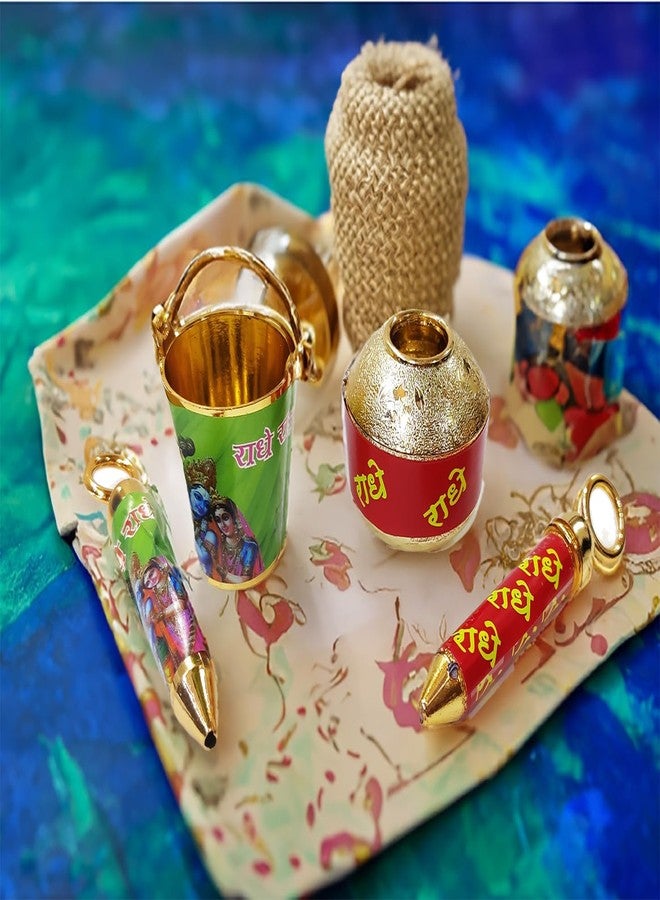Bitona Laddu Bal Gopal Small Bucket And Matki Pichkari For Holi Festival Plastic Toy Combo, Beautiful Hand Work (2 Pc) Random Colors - Multicolor - Image 2