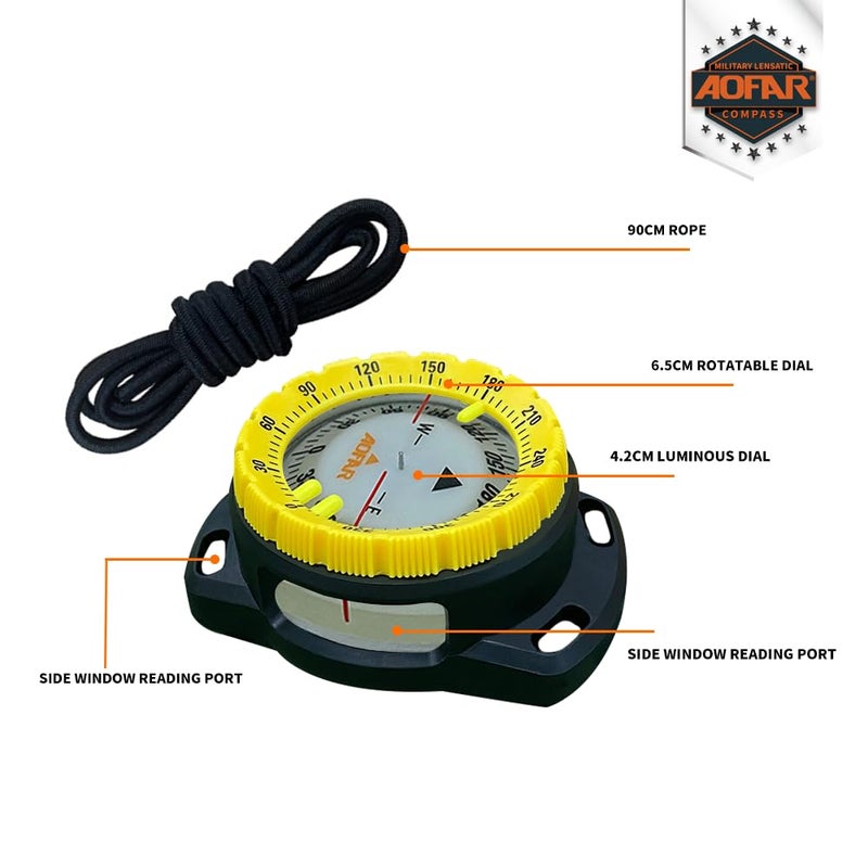 AOFAR Dive Compass AF-Q60B Waterproof, Durable, Compact. Drawstring Style Compass for Sailing, Diving, Drawstring Style - Image 4