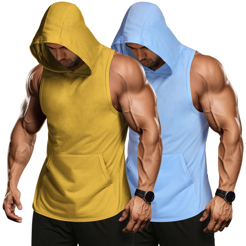 COOFANDY Men's Workout Hooded Tank Tops Bodybuilding Muscle Cut Off T Shirt Sleeveless Gym Lifting Hoodies 2 Pack - Image 1