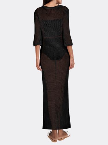 LANNEW Womens Crochet Swimsuit Cover Up Half Sleeve Bathing Suit Swimwear Coverups Long Beach Dresses Black - Image 2