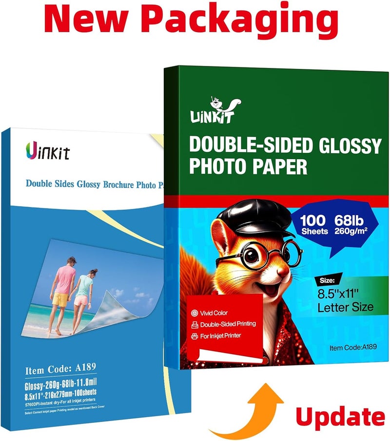 Uinkit Thick Photo Paper Glossy Double Sided 100 Sheets 8.5x11 Heavyweight 68lb 260gsm Inkjet Both Sides Printable 11.8mil A4 Letter size Flyer Bulk Pack 8.5 x 11 Card paper postcard postal A189 (100) - Image 3