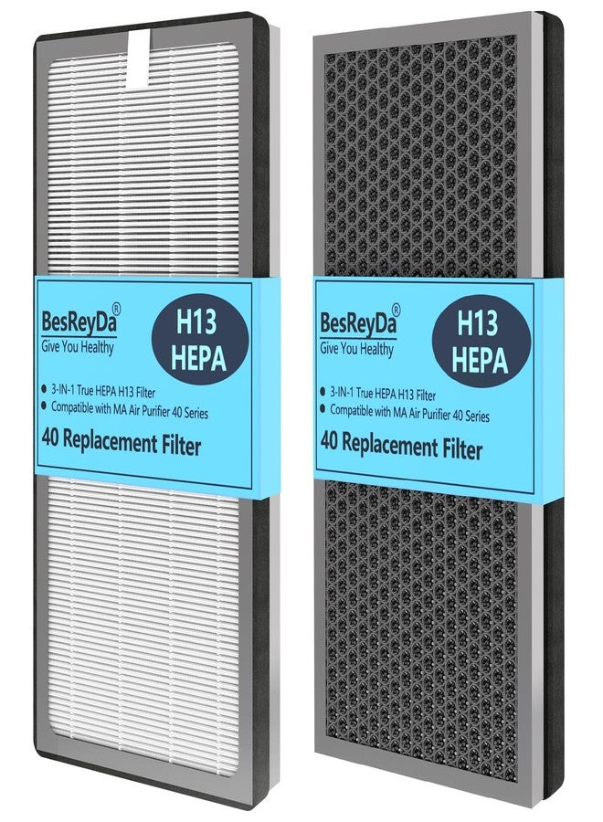 BesReyDa 40 Replacement Filter Compatible with MA Air Purifier 40 Series, 3-IN-1 True HEPA 13 Filtration, Fine Pre-Filter and Activated Carbon F ilter, 2 Pack - Image 1