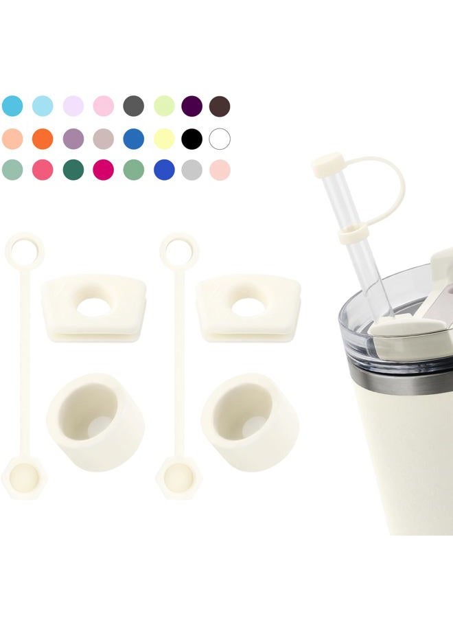 DUNLAGUE Silicone Spill Stopper Set Compatible with Stanley Cup 2.0 30oz & 40oz with Straw Cover (Set of 2, Cream) - Image 1