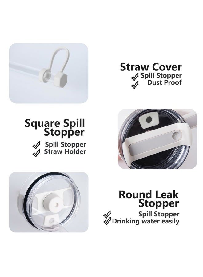 DUNLAGUE Silicone Spill Stopper Set Compatible with Stanley Cup 2.0 30oz & 40oz with Straw Cover (Set of 2, Cream) - Image 3