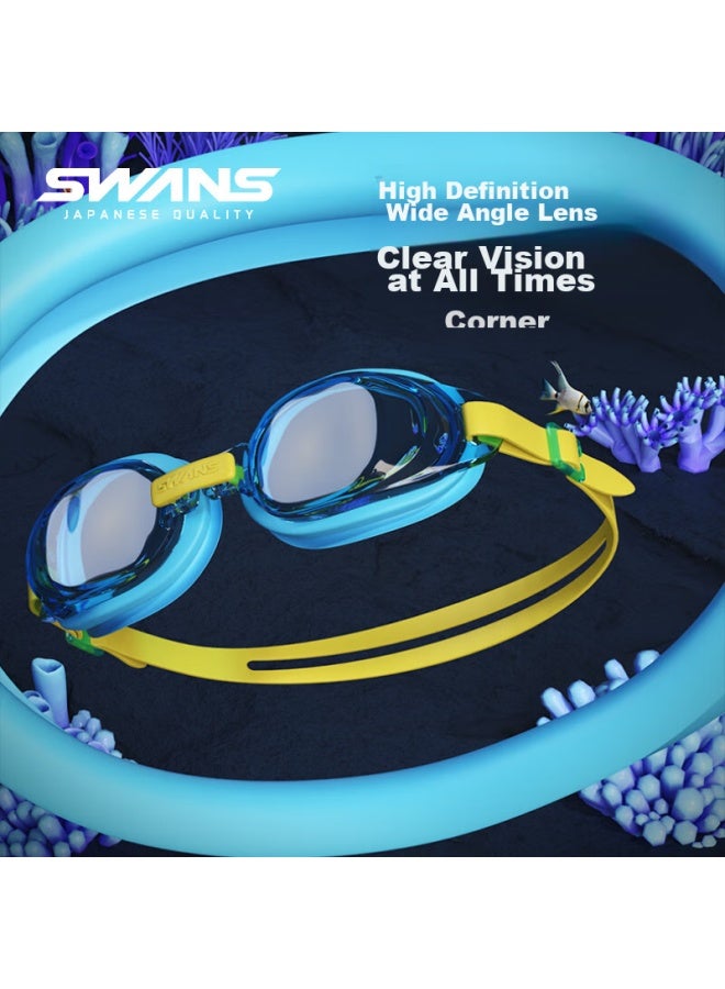 Swans Children's Swimming Goggles For Boys And Girls Import, Professional Waterproof Anti-fog High-definition Swimming Gl Equipment Sj7 Blue Yellow - Image 2