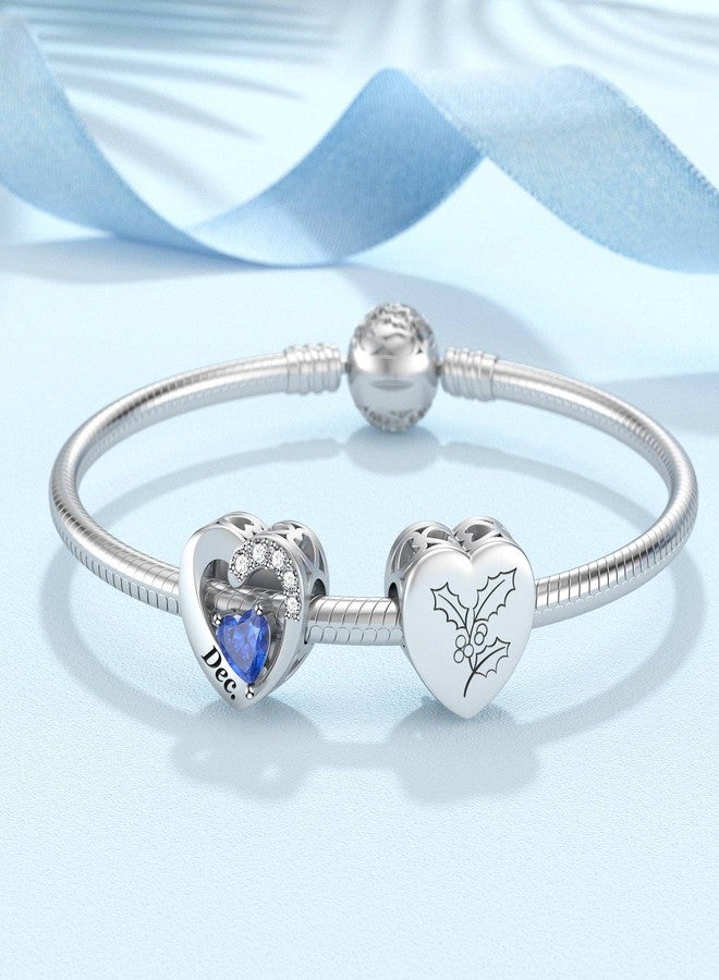 SEVENWELL Tourmaline Birth Stone Charm with Holly December Flower Engraved Bracelet Beads Charms, Birthday, Christmas, Valentine's Day, Mother's Day for Her - Image 2