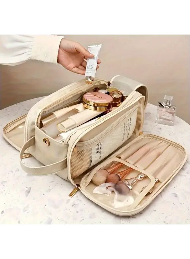 Large Pink Makeup Organizer Bag Multi Layer Cosmetic Travel Case - Image 2