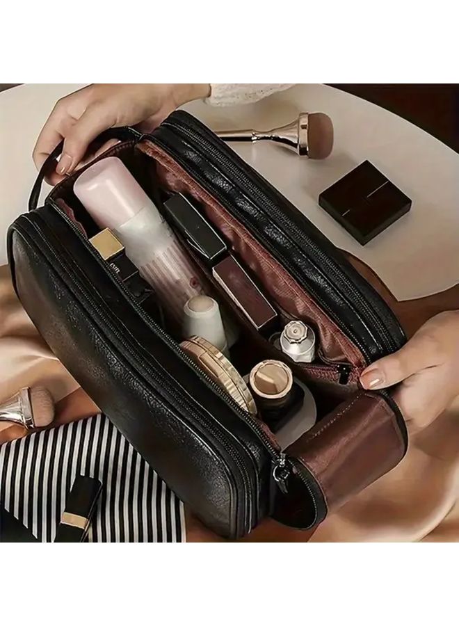 Large Pink Makeup Organizer Bag Multi Layer Cosmetic Travel Case - Image 4