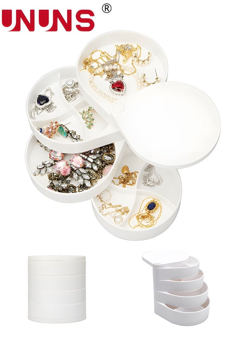 UNUNS Jewelry Organizer, Small Jewelry Box Earring Holder for Women, Jewelry Storage Box 4-Layer Rotatable Jewelry Accessory Storage Tray with Lid for Rings Bracelets  - Image 1