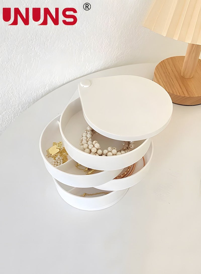 UNUNS Jewelry Organizer, Small Jewelry Box Earring Holder for Women, Jewelry Storage Box 4-Layer Rotatable Jewelry Accessory Storage Tray with Lid for Rings Bracelets  - Image 4
