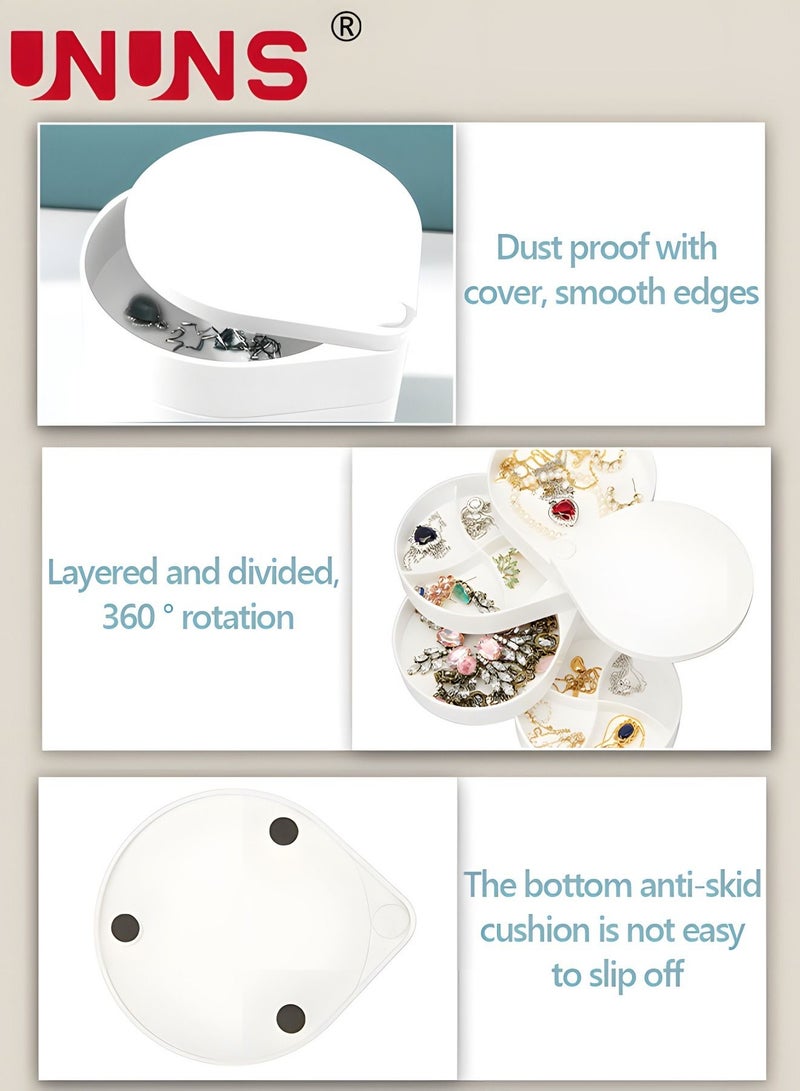 UNUNS Jewelry Organizer, Small Jewelry Box Earring Holder for Women, Jewelry Storage Box 4-Layer Rotatable Jewelry Accessory Storage Tray with Lid for Rings Bracelets  - Image 5