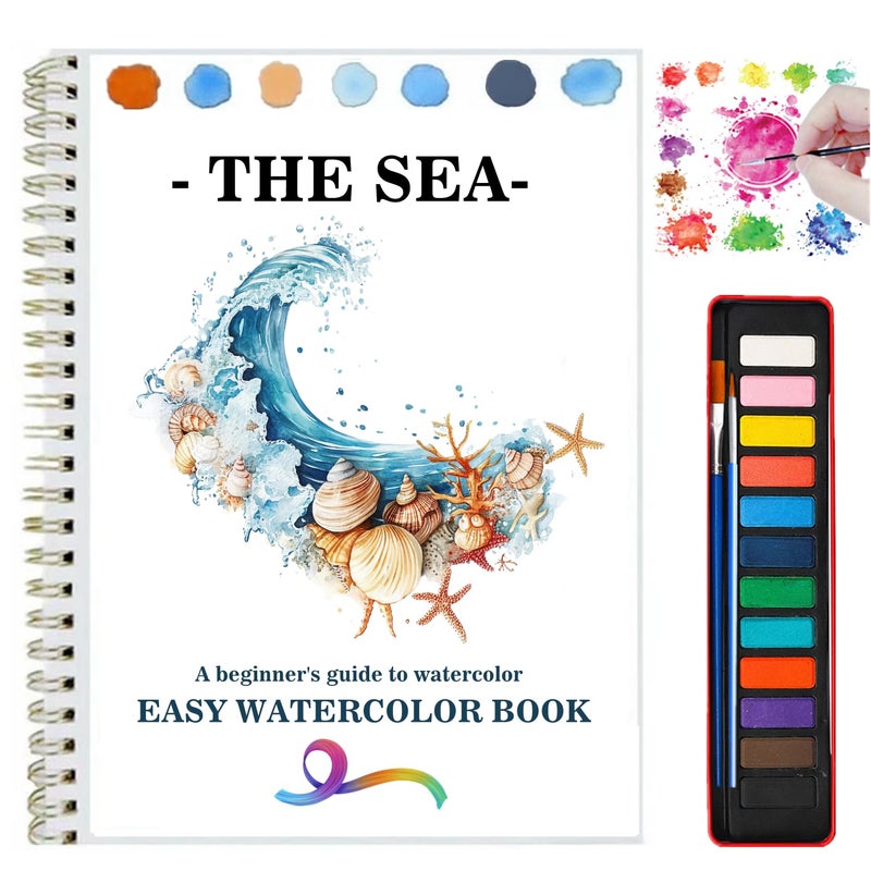 OYVOYV Watercolor Workbooks with 12 Illustractions Beginner Friendly Coloring Book Painting Kit Easy Nature Scenes Paint Set for Creative Exploration Gift for Adults (Seaside, with Palette) - Image 1