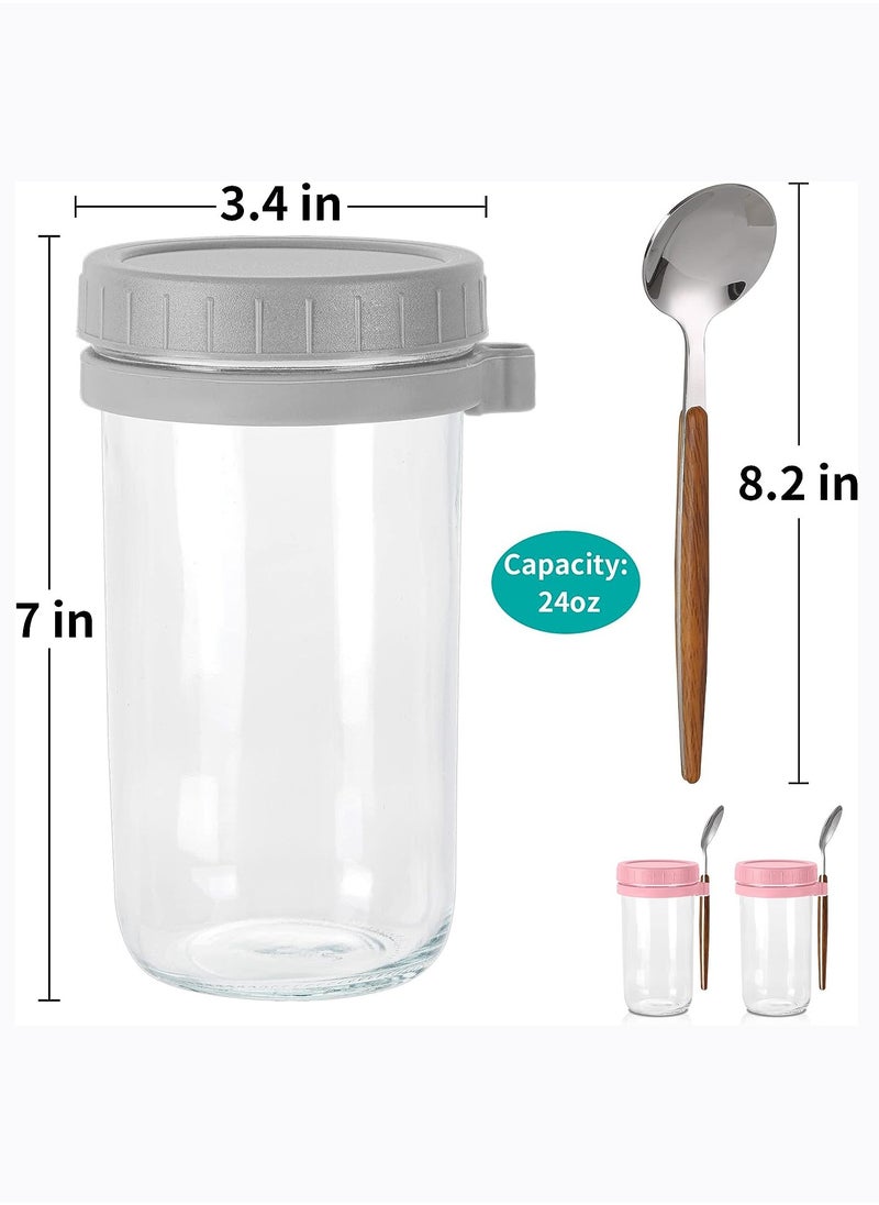 Arabest - Overnight Oats Containers with lids and Spoons 24 Oz Jars for Overnight Oats  2 Pack Glass Food Storage Containers for Oatmeal - Meal Prep Container/Canning Jars/Food Jars - Image 1