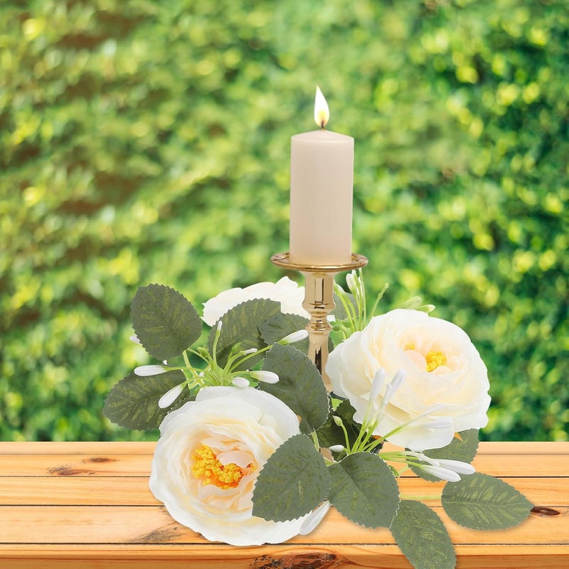 Ciieeo Small Candle Ring Wreath Realistic Floral Leaves Elegant Tea Light Candle Decor for Weddings and Home Centerpieces for Romantic Celebrations and Gatherings - Image 3