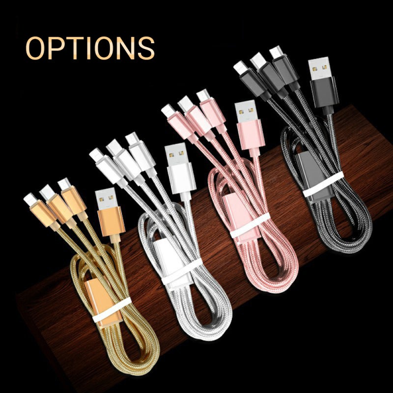 كبل شحن سريع منسوج من النايلون بلون وردي ذهبي بطول 2 متر - موصلات 3 في 1 من الأنواع C و Lightning و Micro USB، شحن سريع مستقر بسرعة 2 أمبير، سلك متين من سبائك الألومنيوم لا يتشابك لشحن أجهزة متعددة - Image 4