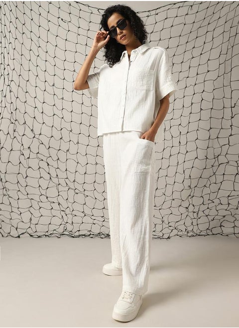 Self Design Double Cloth Pure Cotton Shirt With Trouser