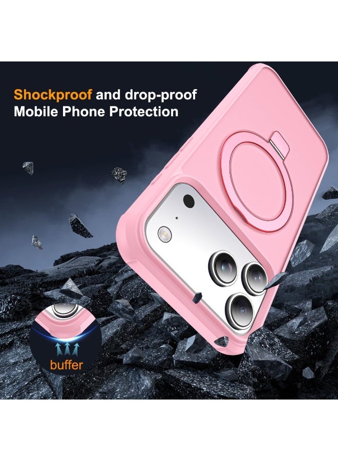 جراب هاتف شفاف عسكري متوافق مع iPhone 17 Pro مع حامل مغناطيسي غير مرئي على شكل حلقة لهاتف iPhone 17 Pro مقاس 6.3 بوصة [متوافق مع Mag-Safe] [شعور قبضة رائع]، وردي - Image 5