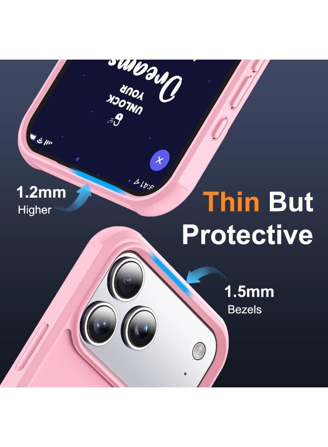 جراب هاتف شفاف عسكري متوافق مع iPhone 17 Pro مع حامل مغناطيسي غير مرئي على شكل حلقة لهاتف iPhone 17 Pro مقاس 6.3 بوصة [متوافق مع Mag-Safe] [شعور قبضة رائع]، وردي - Image 3