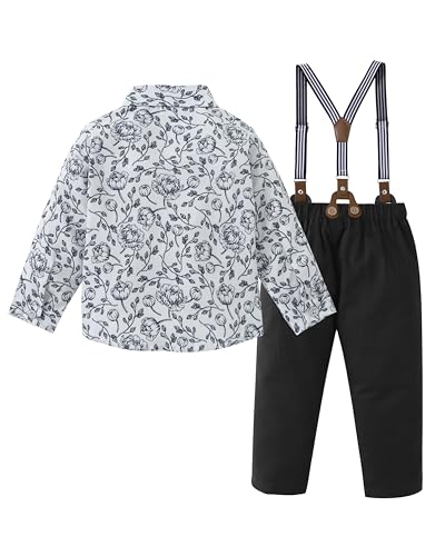 ZOEREA Toddler Baby Boy Suit Clothes Gentleman Wedding Outfits Long Sleeve Dress Shirt Suspender Pants Bowtie Black 45T - Image 3
