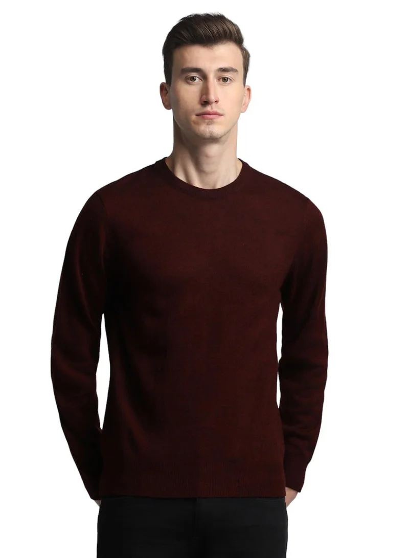 Maroon Regular Fit Sweater for Men - 100% Acrylic, Solid, Crew Neck, Full Sleeves, Casual