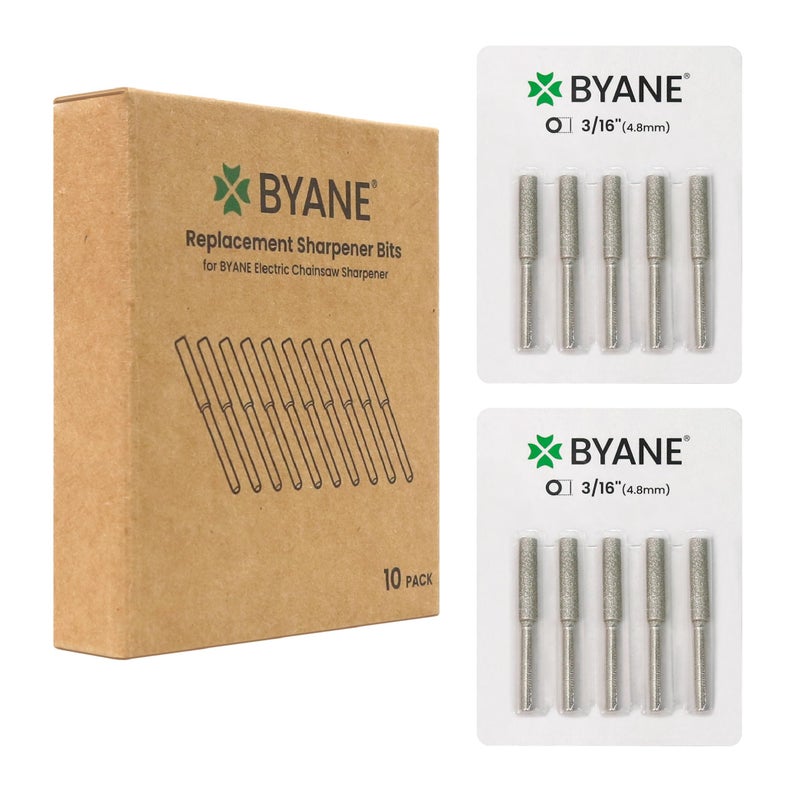 Byane Diamond Chainsaw Sharpening Bits - 3/16'' (4.8mm) Carbide Chain Grinding Stones 10PCS, Optimized for Carbide & Standard Chains, Electric Grinder Replacement - Image 1