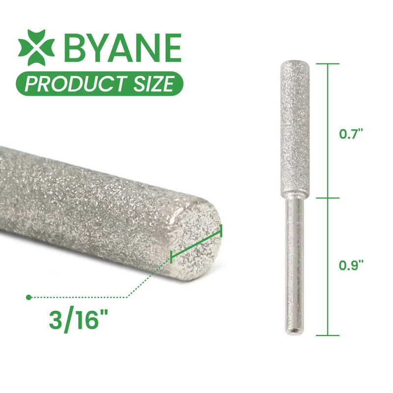 Byane Diamond Chainsaw Sharpening Bits - 3/16'' (4.8mm) Carbide Chain Grinding Stones 10PCS, Optimized for Carbide & Standard Chains, Electric Grinder Replacement - Image 2