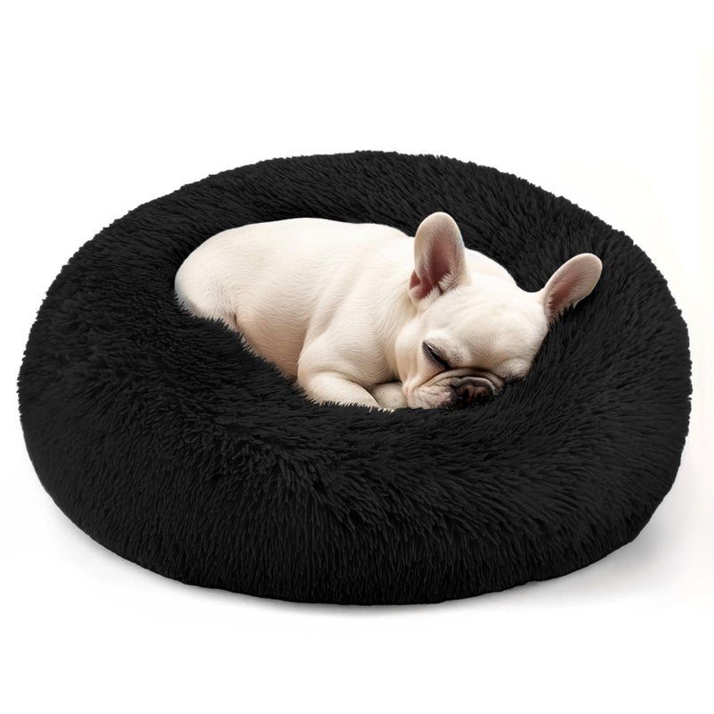 Hoewina Dog & Cat Bed, 20in Cat Beds for Indoor Cats, Calming Donut Bed for Puppy and Kitten, Washable Round Fluffy Pet Bed for Small Medium Dogs and Cats (Black) - Image 1