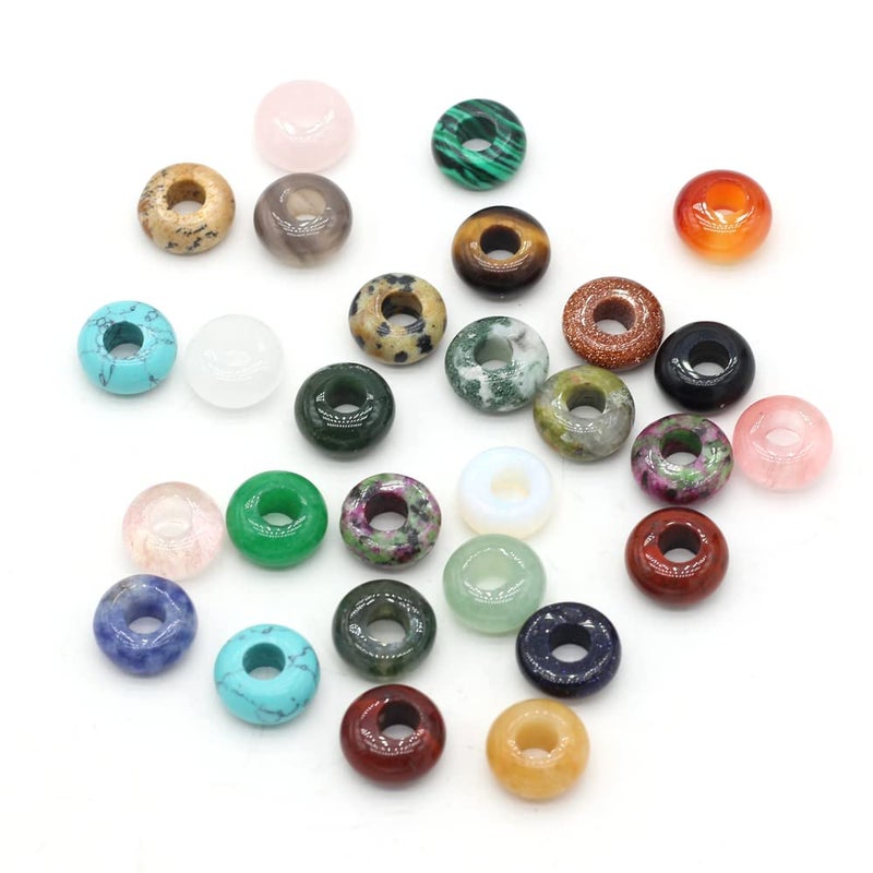 Zotoone 50pcs Natural Semi-precious Stone Large Hole Loose Beads Abacus Shape Fashionable Opal Amethyst Unakite Rose Quartz Charm Beads for Making Necklace Bracelet - Image 1