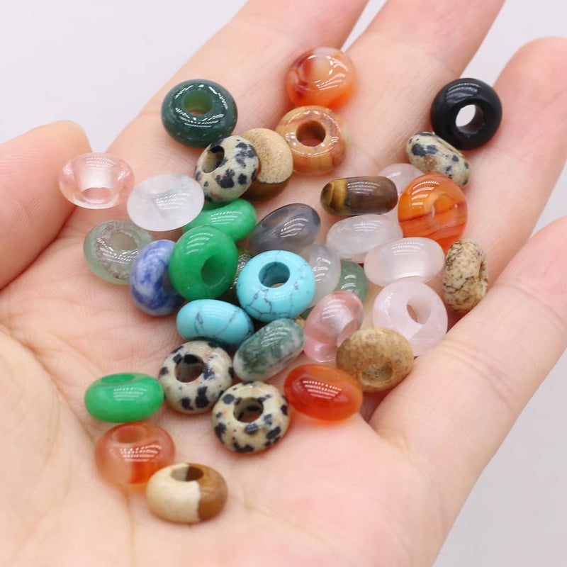 Zotoone 50pcs Natural Semi-precious Stone Large Hole Loose Beads Abacus Shape Fashionable Opal Amethyst Unakite Rose Quartz Charm Beads for Making Necklace Bracelet - Image 2