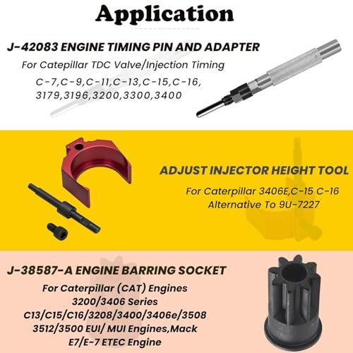 Bentolin J-42083 Automatic Timing Pin Come with 9U-7227 Injector Height Adjustment Gauge Tool w/Engine Barring Socket for Caterpillar CAT 3406E C-15 C-16 (Set of 3) - Image 2