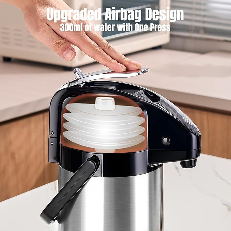 PARACITY Upgraded Airpot Coffee Water Bottle with Double Pump 84oz/2.5L Stainless Steel Drink Dispenser for Hot/Cold Drinks, Lazy Susan Base, Termos Para Coffee for Party Hot Cocoa - Image 3