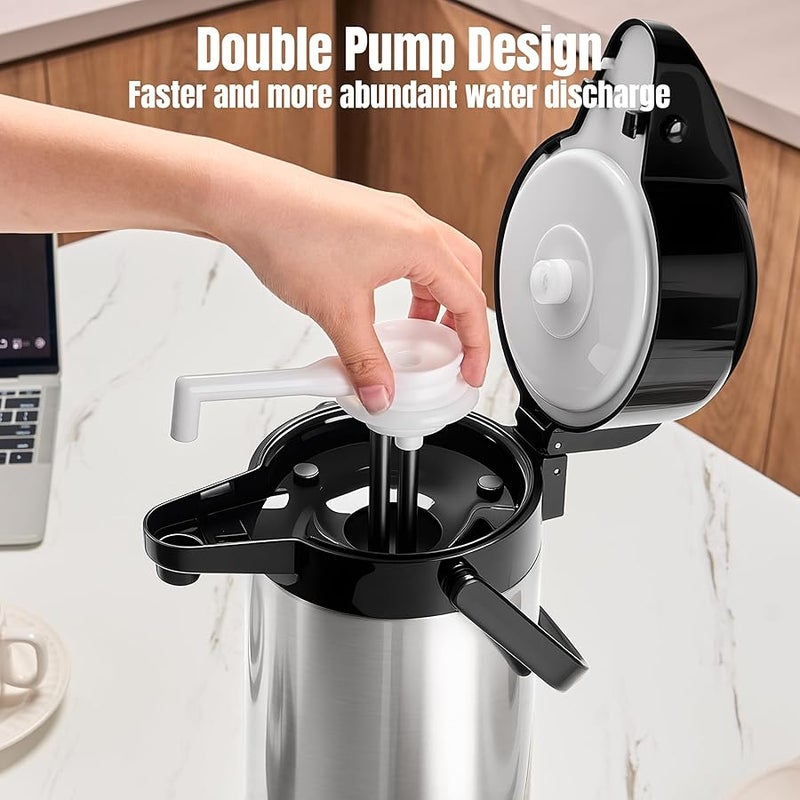 PARACITY Upgraded Airpot Coffee Water Bottle with Double Pump 84oz/2.5L Stainless Steel Drink Dispenser for Hot/Cold Drinks, Lazy Susan Base, Termos Para Coffee for Party Hot Cocoa - Image 4