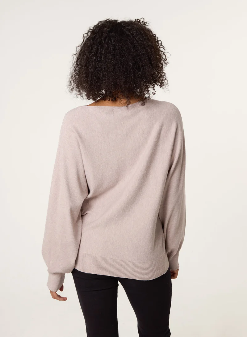 Blue Vanilla Pearl Flower Detailed Soft Touch Jumper