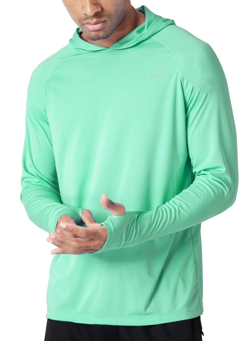 Willit Men's UPF 50+ Sun Protection Hoodie Lightweight Long Sleeve Fishing Shirt Loose Fit Swim Rash Guard Light Green M - Image 1