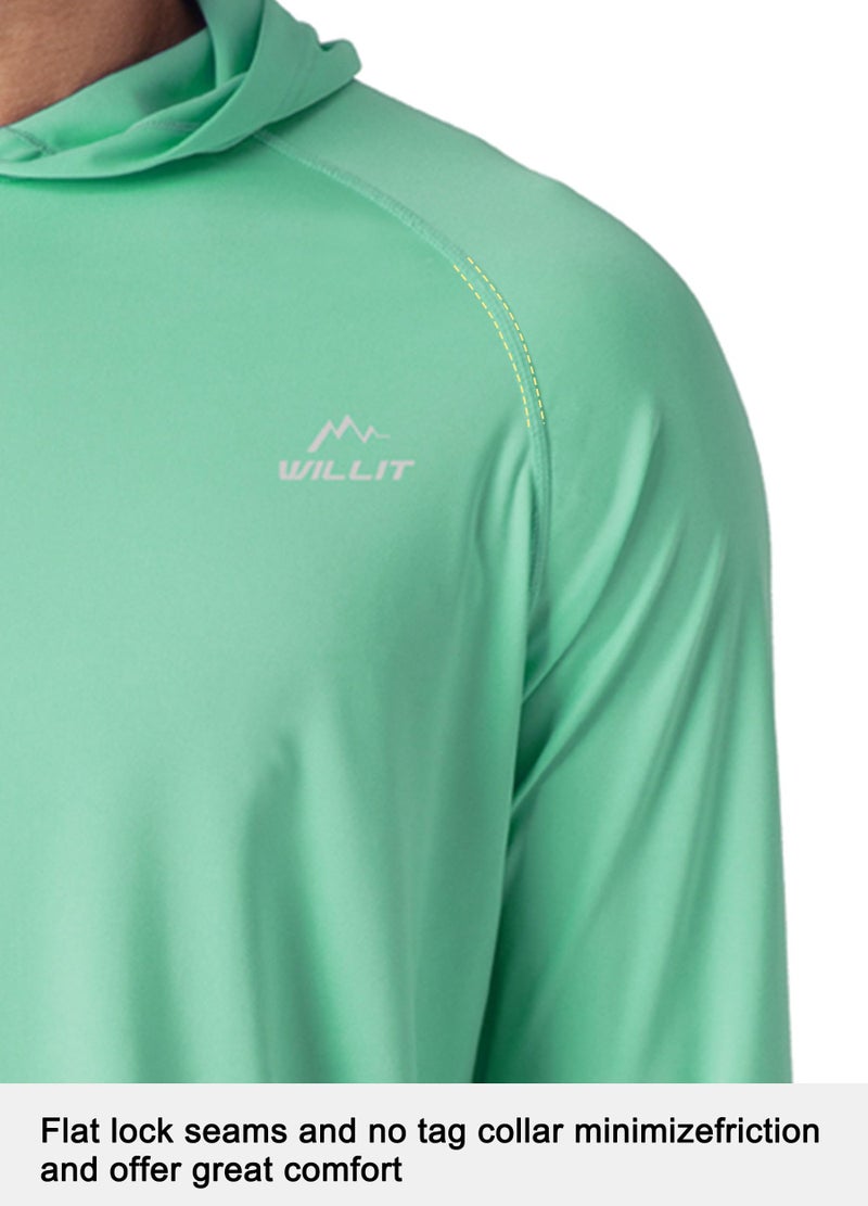 Willit Men's UPF 50+ Sun Protection Hoodie Lightweight Long Sleeve Fishing Shirt Loose Fit Swim Rash Guard Light Green M - Image 3