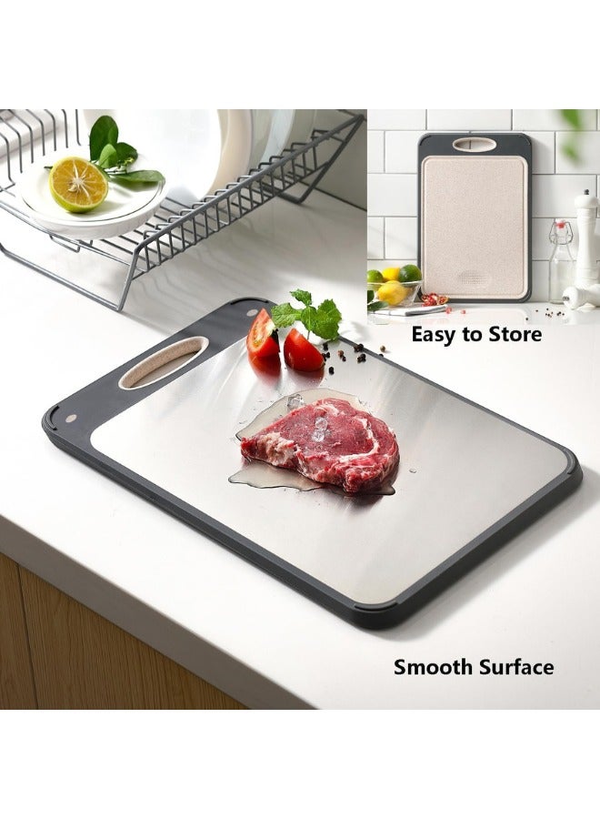Zimtal Stainless Steel and Plastic Double-Sided Kitchen Chopping Board for Meat, Vegetables, and Fruit; Non-slip, Easy to Clean, Handle with Comfort; Multi-Purpose, Large Cutting Board (Upgraded) - Image 4