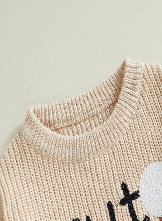 Muspeczenith Toddler Baby Boy Girl Golf Outfits New to The Club Embroidery Knitted Sweater Newborn Announcement Outfit (Beige, 3-6 Months) - Image 5