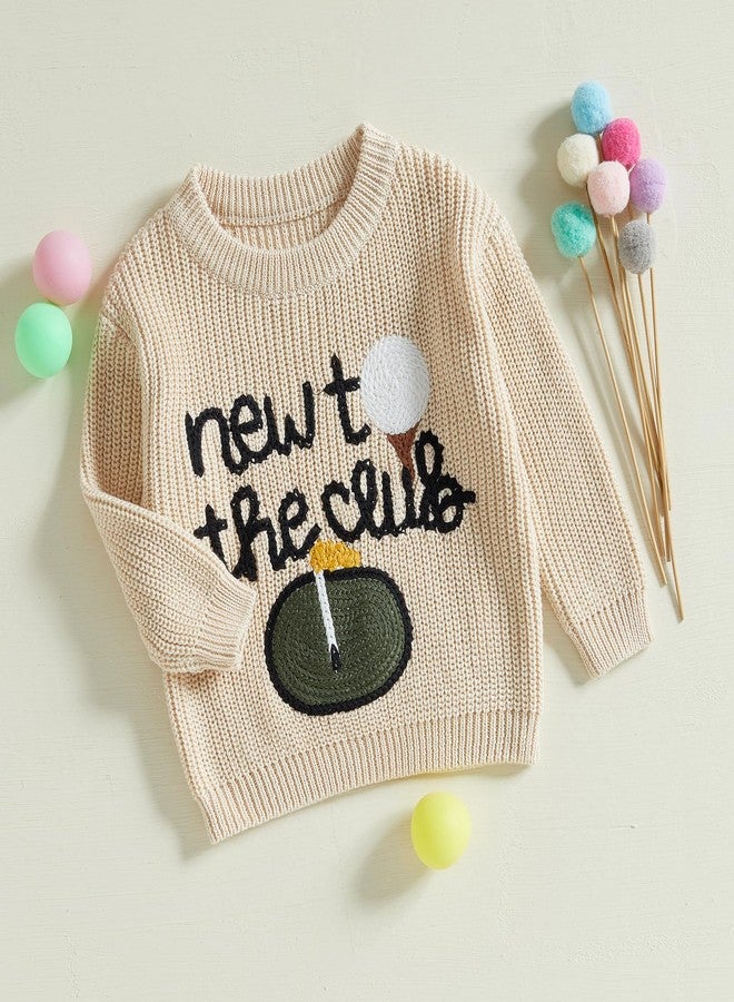 Muspeczenith Toddler Baby Boy Girl Golf Outfits New to The Club Embroidery Knitted Sweater Newborn Announcement Outfit (Beige, 3-6 Months) - Image 3