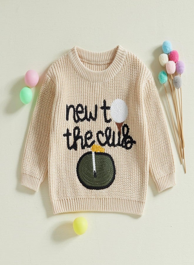 Muspeczenith Toddler Baby Boy Girl Golf Outfits New to The Club Embroidery Knitted Sweater Newborn Announcement Outfit (Beige, 3-6 Months) - Image 2