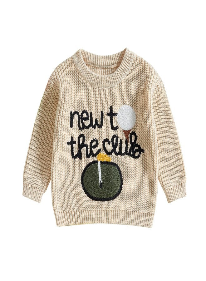 Muspeczenith Toddler Baby Boy Girl Golf Outfits New to The Club Embroidery Knitted Sweater Newborn Announcement Outfit (Beige, 3-6 Months) - Image 1