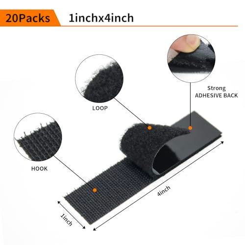 Gunlar 20Pack Hook Loop Tape Heavy Duty, 1x4inch Double Sided Fastener Mounting Strips Reusable Strong Adhesive Interlocking Mounting Tape for Fabric Home Carpet Rug Poster - Image 5