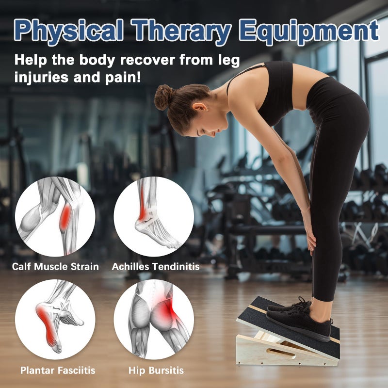 GOODLAN Adjustable Foot Incline Wooden Slant Board For Calf Stretching,440lb Capacity, Balance Velour Stretcher Ankle Stretch Knee Leg Boards Squats Wedge Exercise Fitness Equipment(side handle slant board) - Image 2