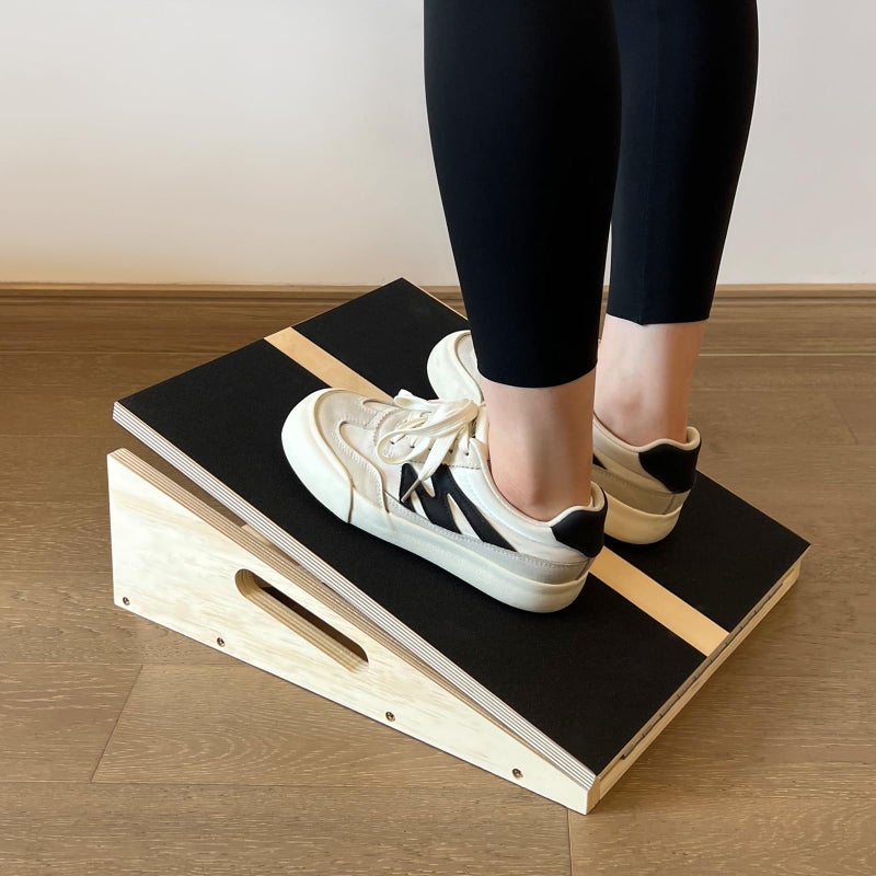 GOODLAN Adjustable Foot Incline Wooden Slant Board For Calf Stretching,440lb Capacity, Balance Velour Stretcher Ankle Stretch Knee Leg Boards Squats Wedge Exercise Fitness Equipment(side handle slant board) - Image 1