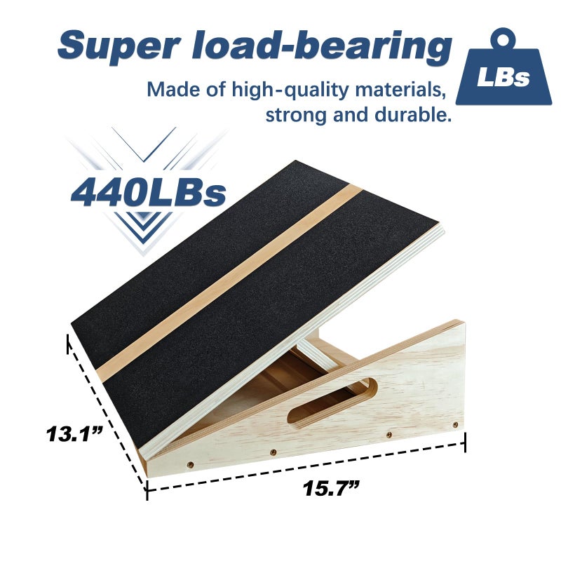 GOODLAN Adjustable Foot Incline Wooden Slant Board For Calf Stretching,440lb Capacity, Balance Velour Stretcher Ankle Stretch Knee Leg Boards Squats Wedge Exercise Fitness Equipment(side handle slant board) - Image 4