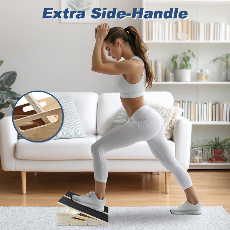 GOODLAN Adjustable Foot Incline Wooden Slant Board For Calf Stretching,440lb Capacity, Balance Velour Stretcher Ankle Stretch Knee Leg Boards Squats Wedge Exercise Fitness Equipment(side handle slant board) - Image 5
