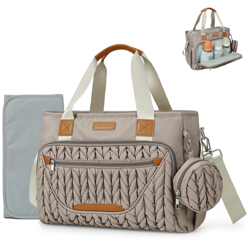 FHELAD Diaper Bag Tote Crossbody Diaper Bag for Labor Delivery 16 Pockets 5 Insulated Waterproof Lightweight Baby Bag with Changing Pad Pacifier Case Travel Mom Tote Brown Taupe - Image 2