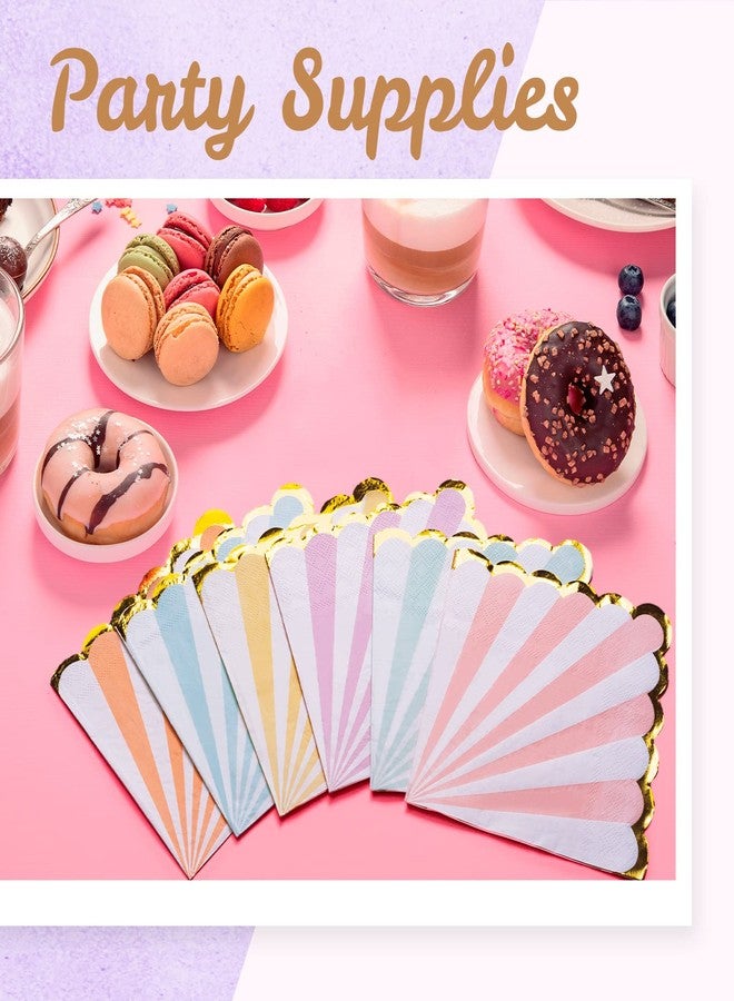 Confettiville Party Paper Napkins, Pastel Scalloped Edge with Gold Foil Luncheon Napkins, 6 Colors, 3-Ply, 100-Sheets, 6.5 x 6.5 Inches - Image 3
