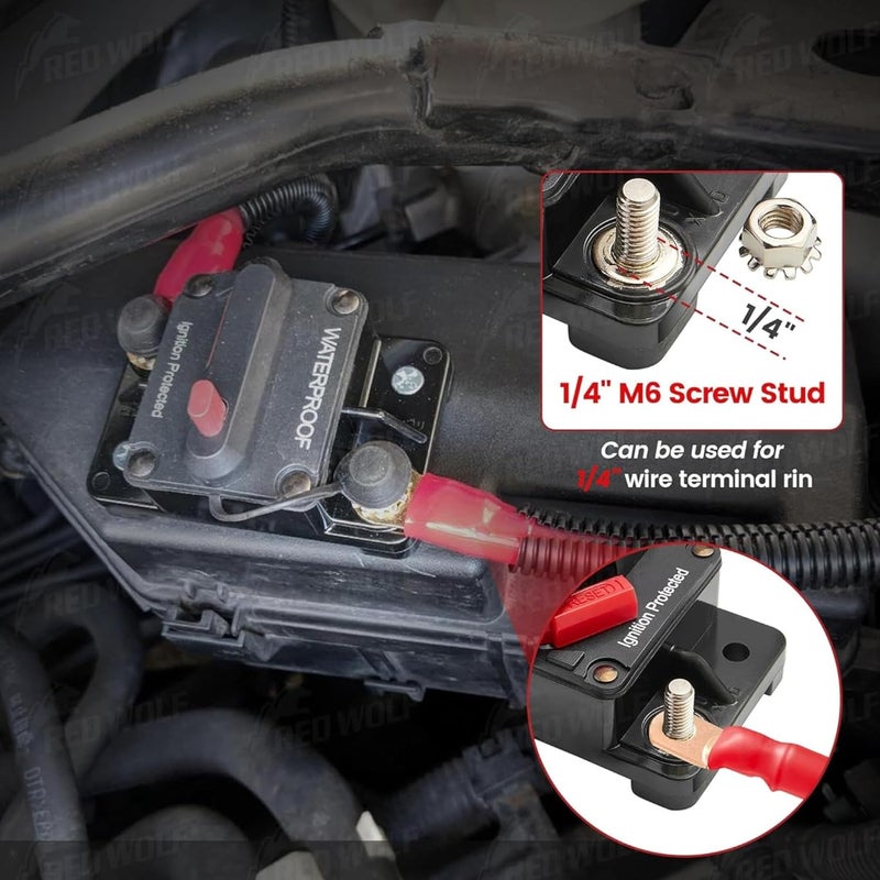 RED WOLF 80Amp Circuit Breaker for Boat Trolling Motor Marine ATV Vehicles Stereo Audio Electronic Battery System Inline Fuse Manual Reset Switch Waterproof 80A Fuse DC 12V-48V - Image 4