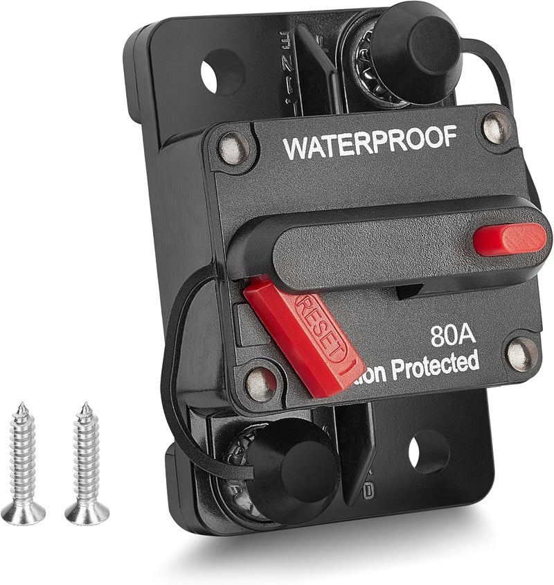RED WOLF 80Amp Circuit Breaker for Boat Trolling Motor Marine ATV Vehicles Stereo Audio Electronic Battery System Inline Fuse Manual Reset Switch Waterproof 80A Fuse DC 12V-48V - Image 1