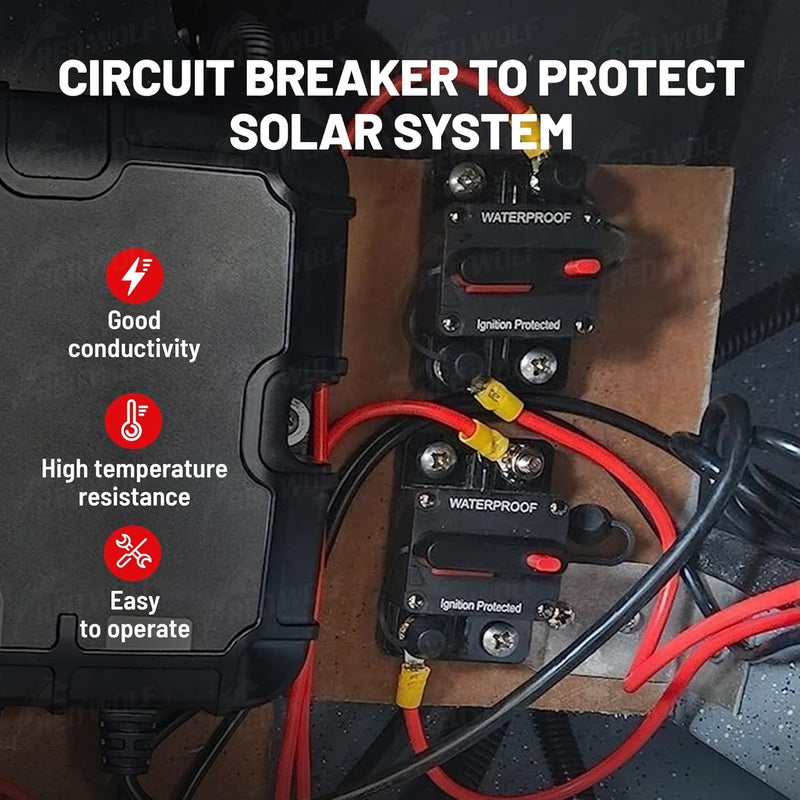 RED WOLF 80Amp Circuit Breaker for Boat Trolling Motor Marine ATV Vehicles Stereo Audio Electronic Battery System Inline Fuse Manual Reset Switch Waterproof 80A Fuse DC 12V-48V - Image 3